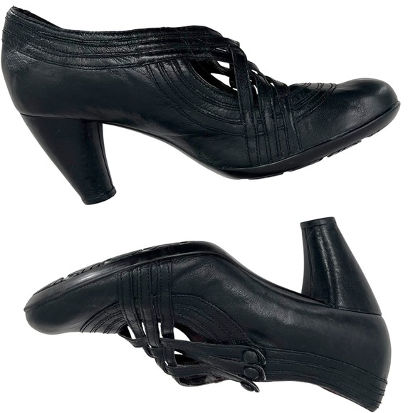 Indigo by Clarks Black Leather Heels Strappy Granny Rocker Size‎ 9.5 - Picture 1 of 5